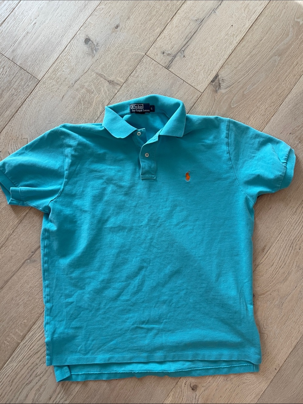 Polo by Ralph Lauren Mens Turquoise Polo with Orange Pony Size Large